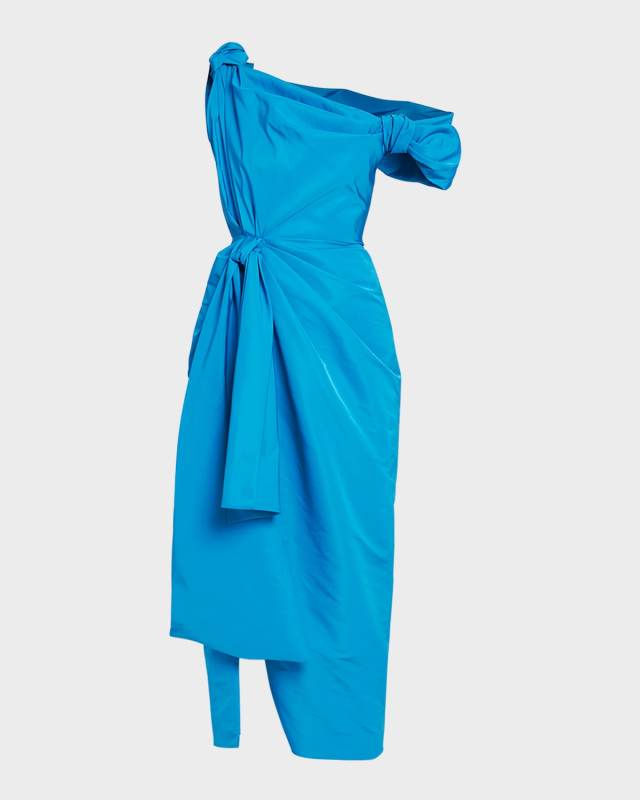 Off-Shoulder Midi Dress with Ruched Bow Detail
